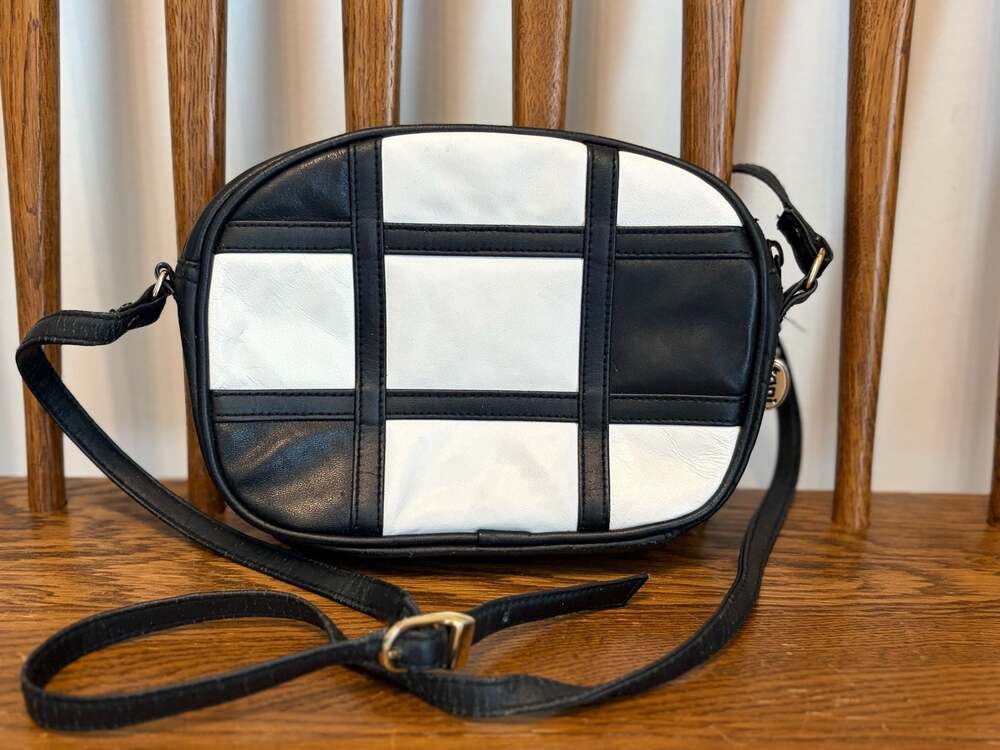 Toni Black and White Genuine Leather Color Block Crossbody Bag